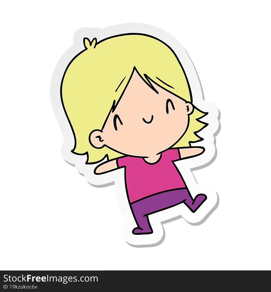 Sticker Cartoon Of A Cute Kawaii Girl