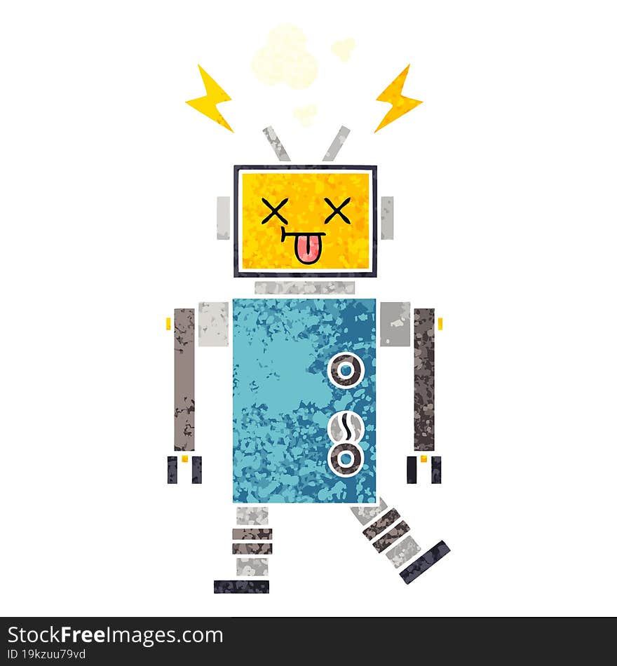 retro illustration style cartoon robot malfunction