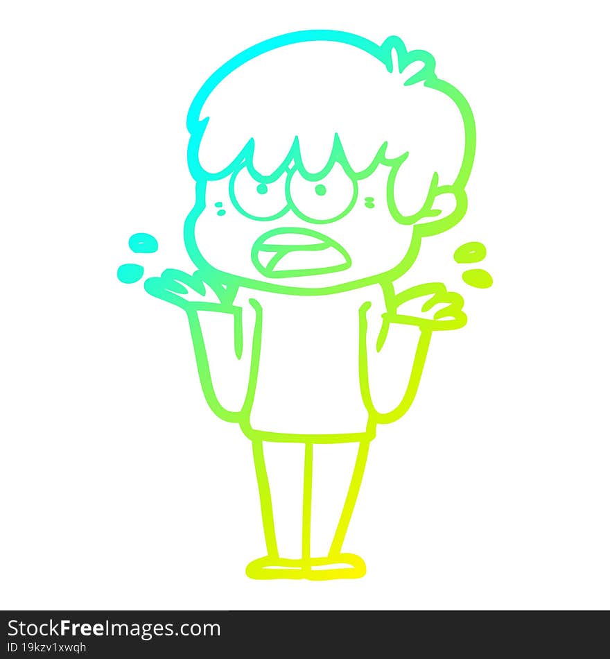 Cold Gradient Line Drawing Worried Cartoon Boy