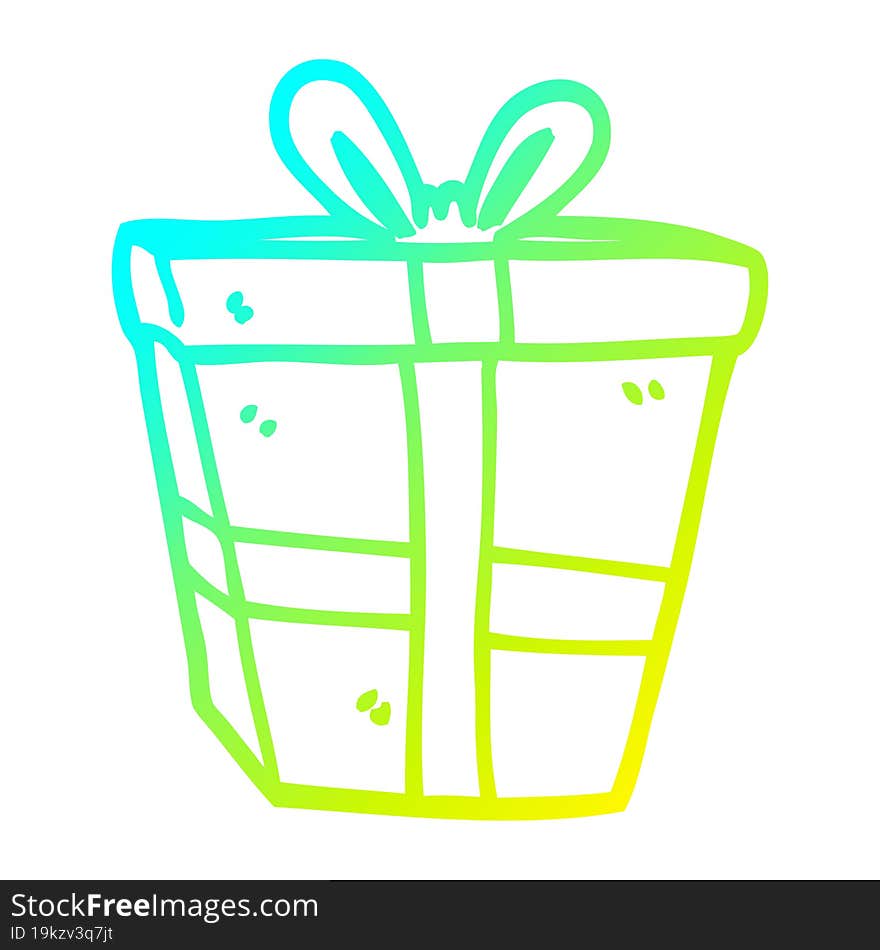 cold gradient line drawing of a cartoon gift wrapped present