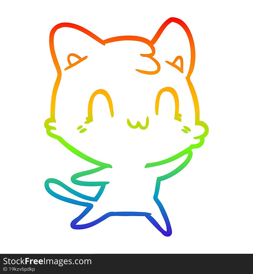 rainbow gradient line drawing of a cartoon happy cat