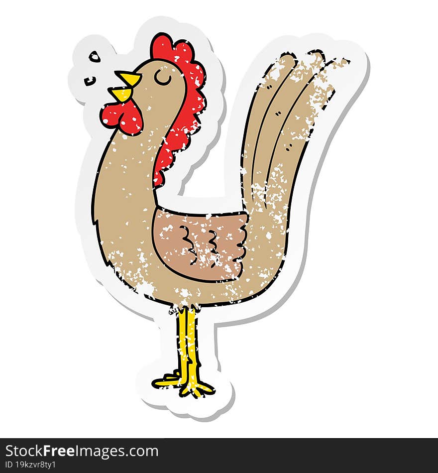 Distressed Sticker Of A Cartoon Rooster