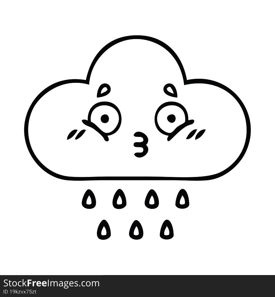 line drawing cartoon of a rain cloud