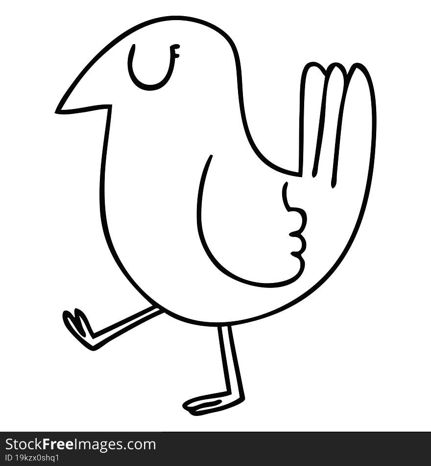 quirky line drawing cartoon yellow bird