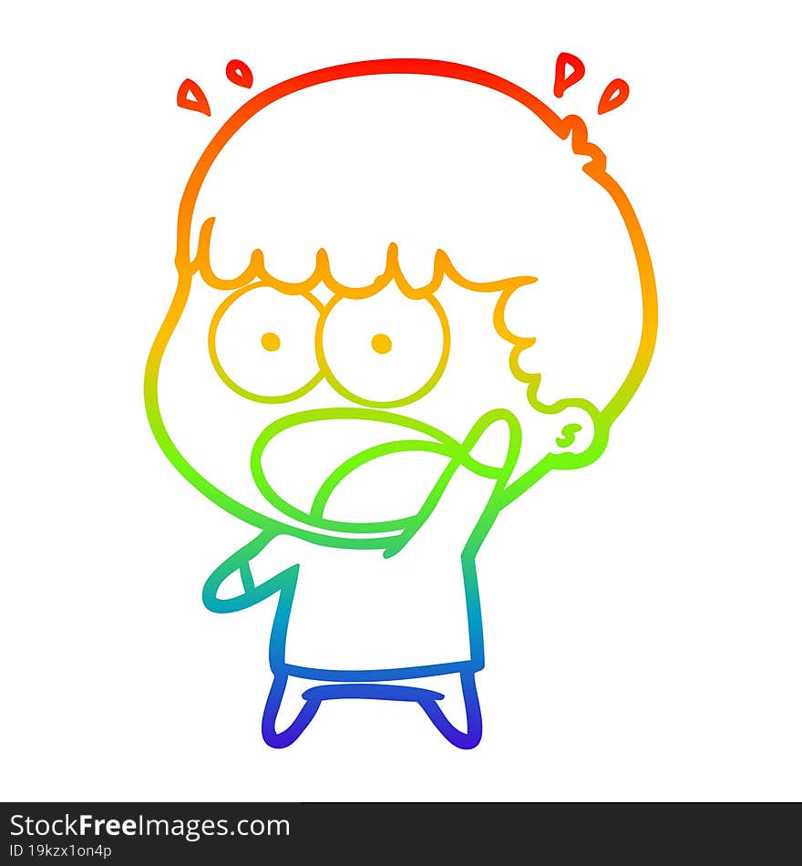 Rainbow Gradient Line Drawing Cartoon Shocked Man