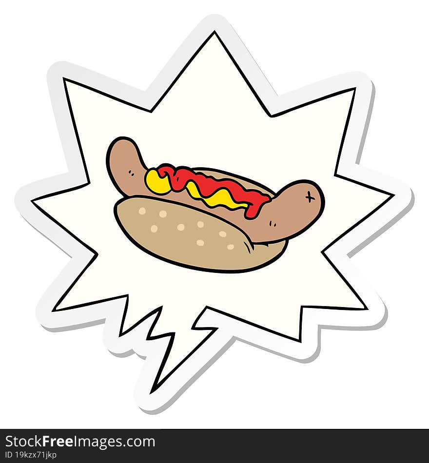 cartoon fresh tasty hot dog with speech bubble sticker