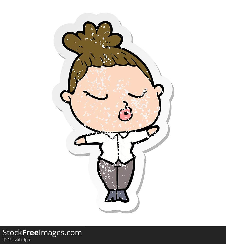 distressed sticker of a cartoon calm woman