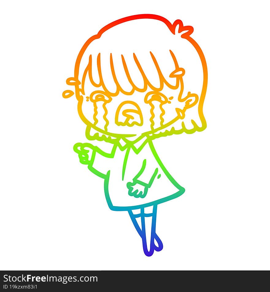 rainbow gradient line drawing cartoon girl crying