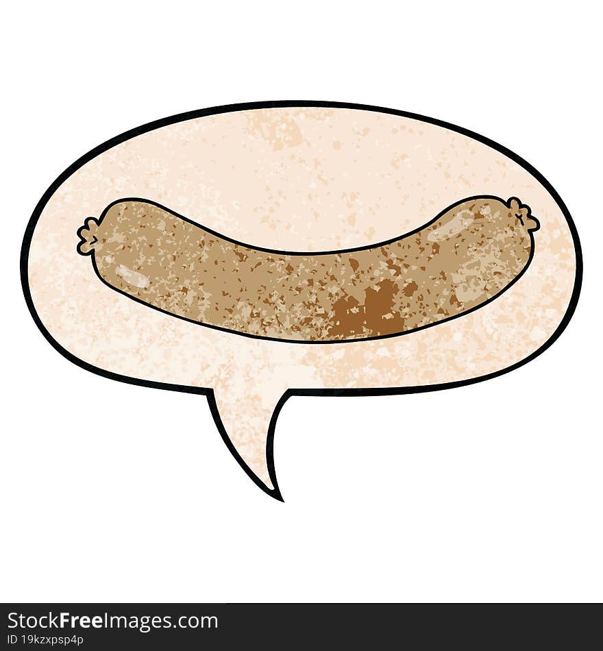 Cartoon Sausage And Speech Bubble In Retro Texture Style