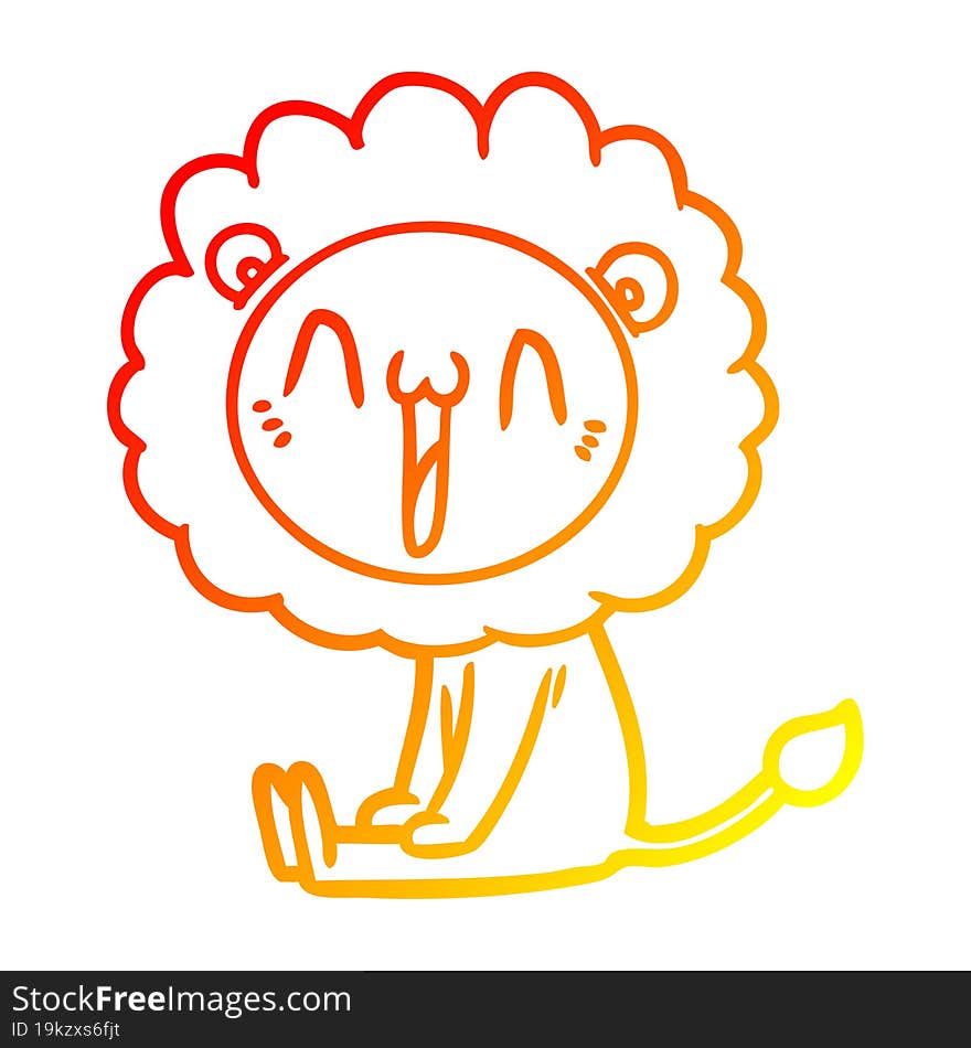 warm gradient line drawing happy cartoon lion