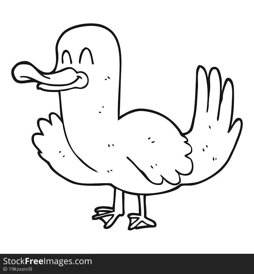 freehand drawn black and white cartoon duck