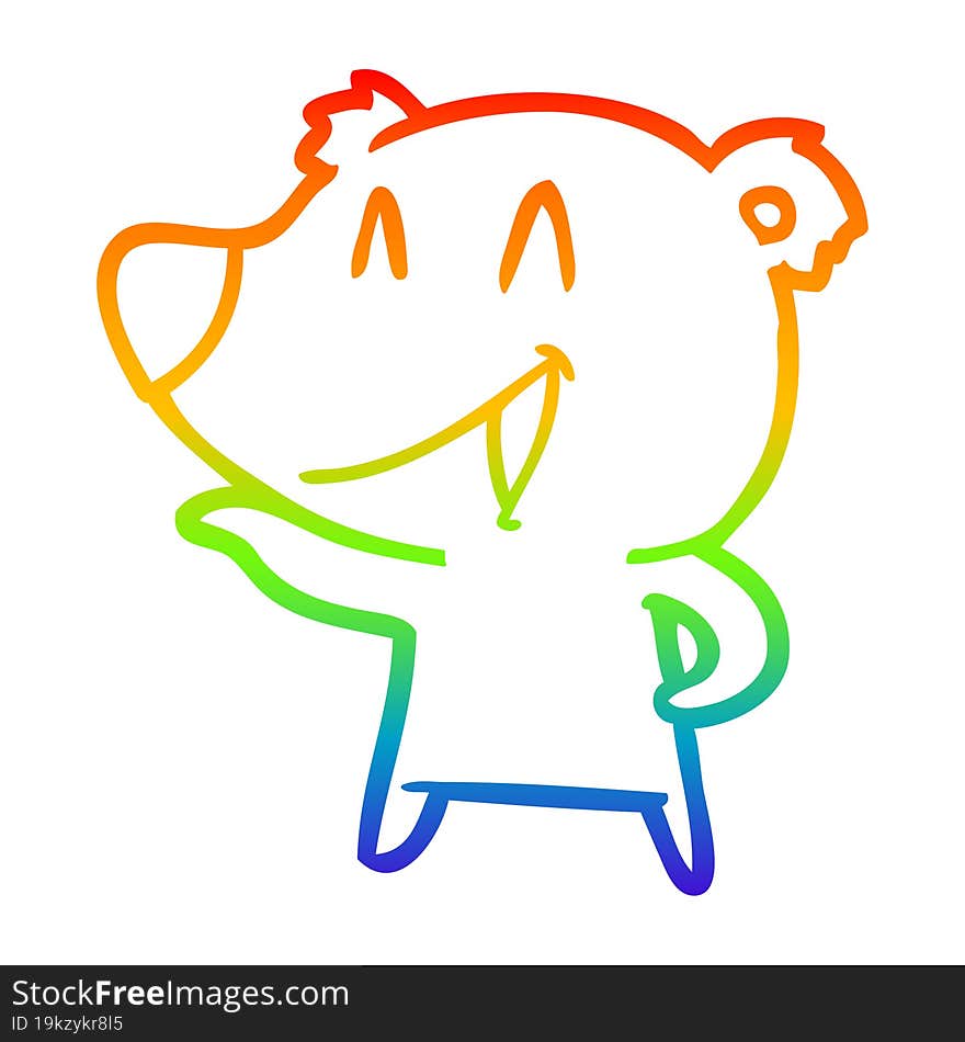 rainbow gradient line drawing of a laughing bear cartoon