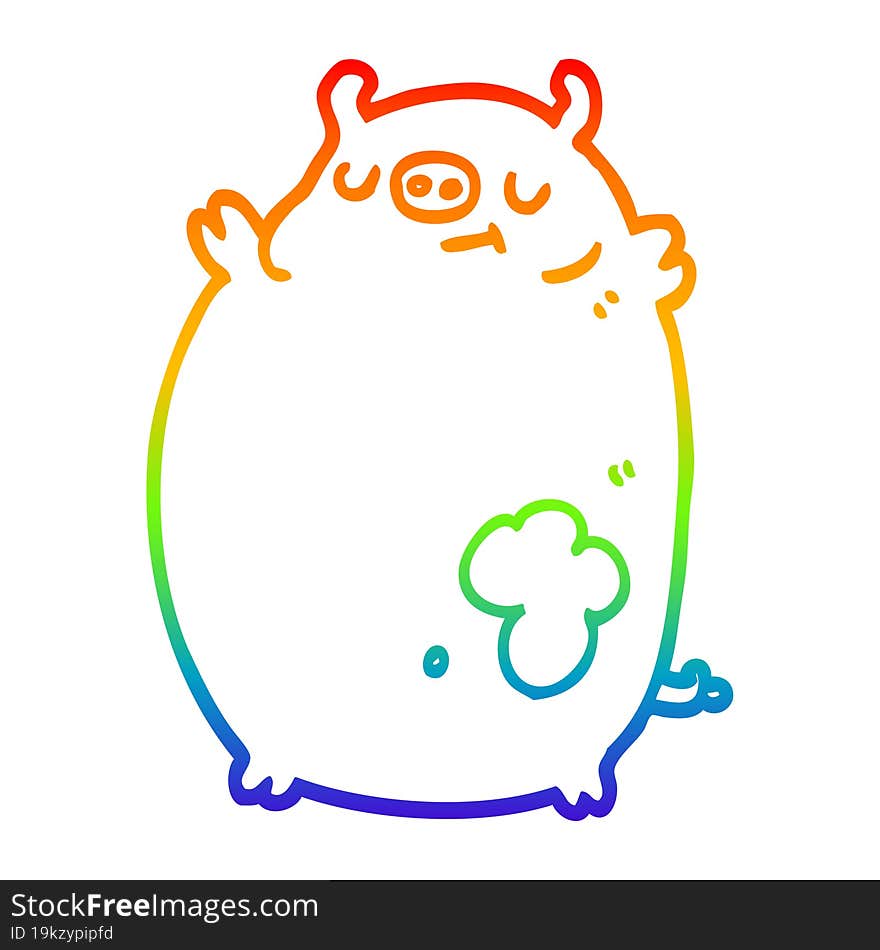 rainbow gradient line drawing of a cartoon fat pig