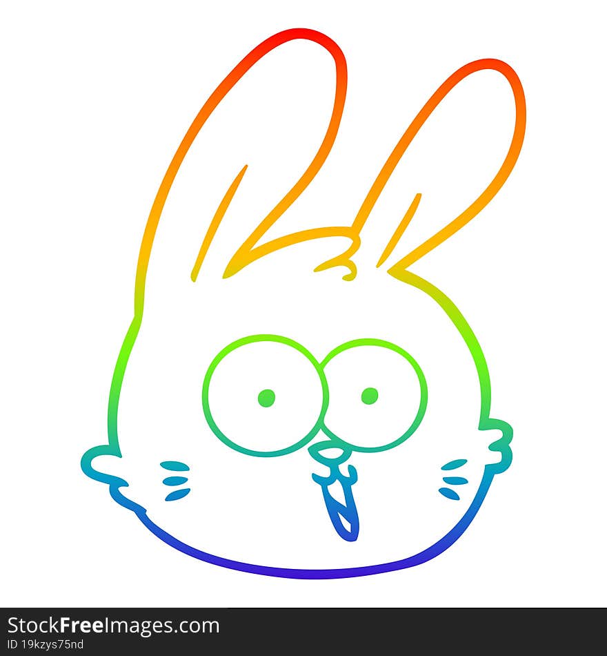 rainbow gradient line drawing of a cartoon rabbit face