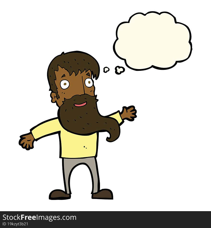 Cartoon Man With Beard Waving With Thought Bubble