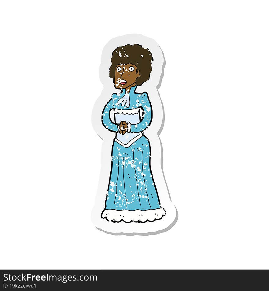 retro distressed sticker of a cartoon shocked victorian woman