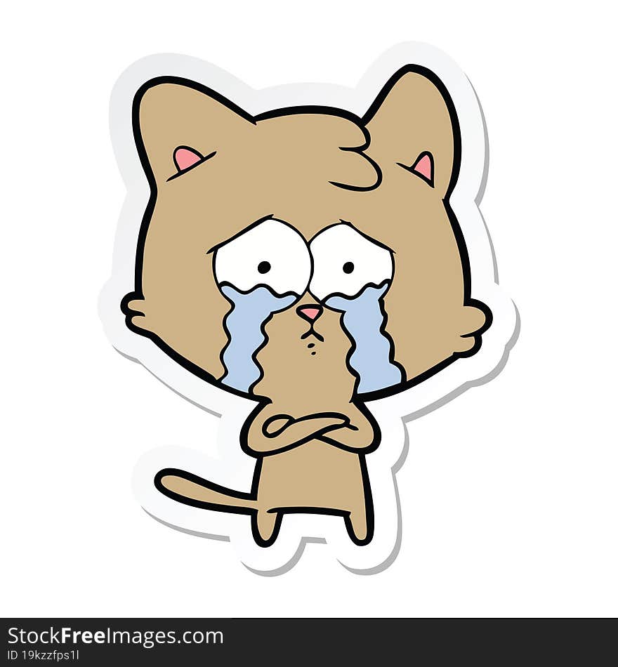 Sticker Of A Cartoon Crying Cat