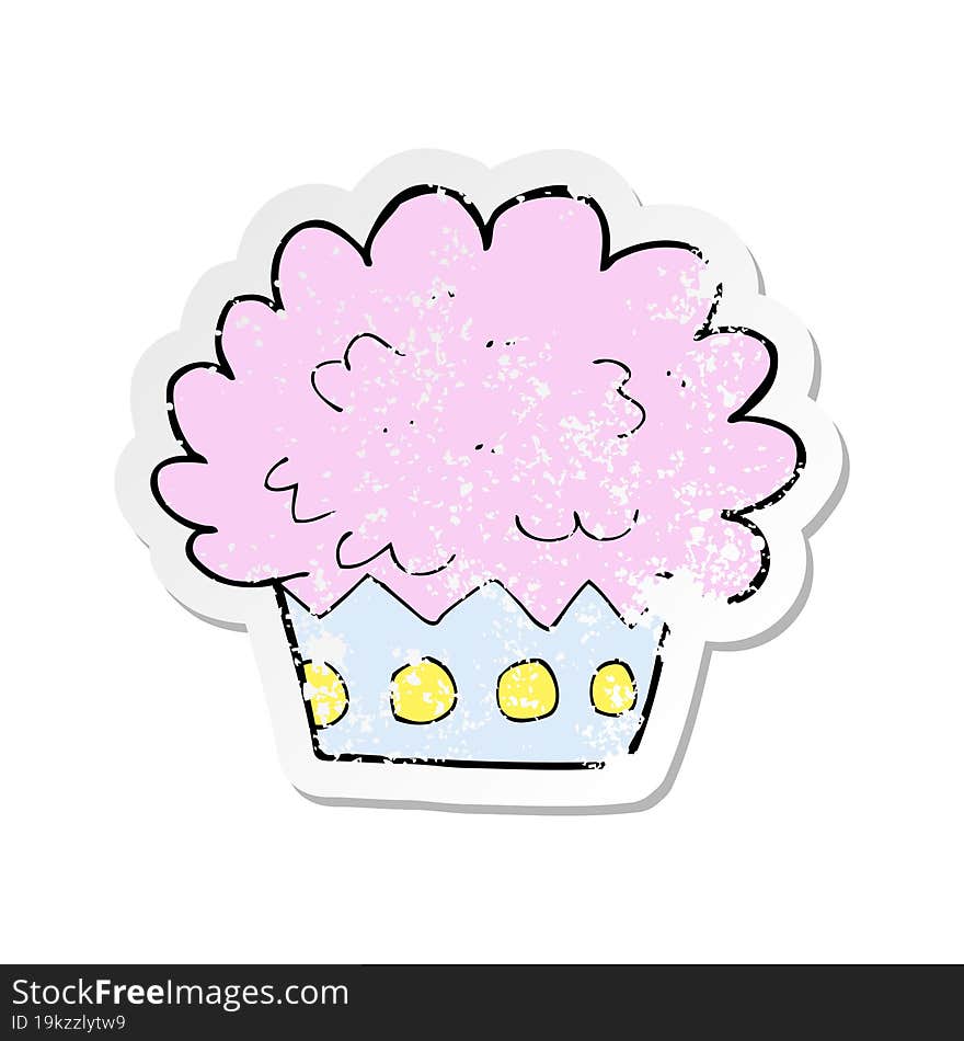 retro distressed sticker of a cartoon cup cake