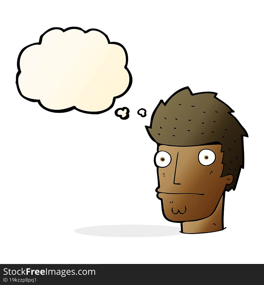 cartoon nervous man with thought bubble