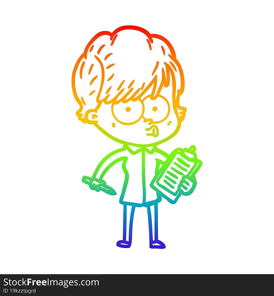 rainbow gradient line drawing of a cartoon woman