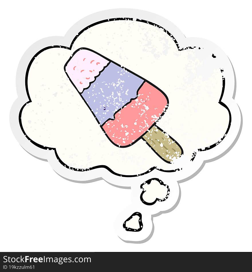 Cartoon Ice Lolly And Thought Bubble As A Distressed Worn Sticker