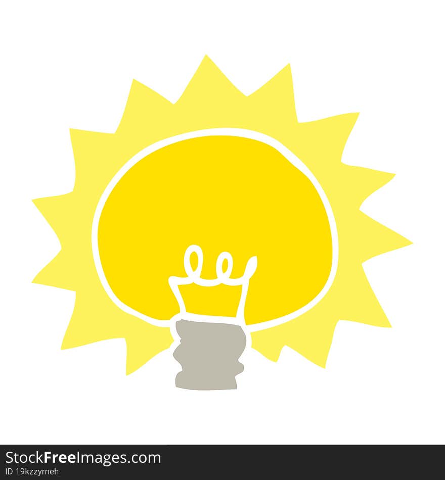 flat color illustration cartoon shining light bulb