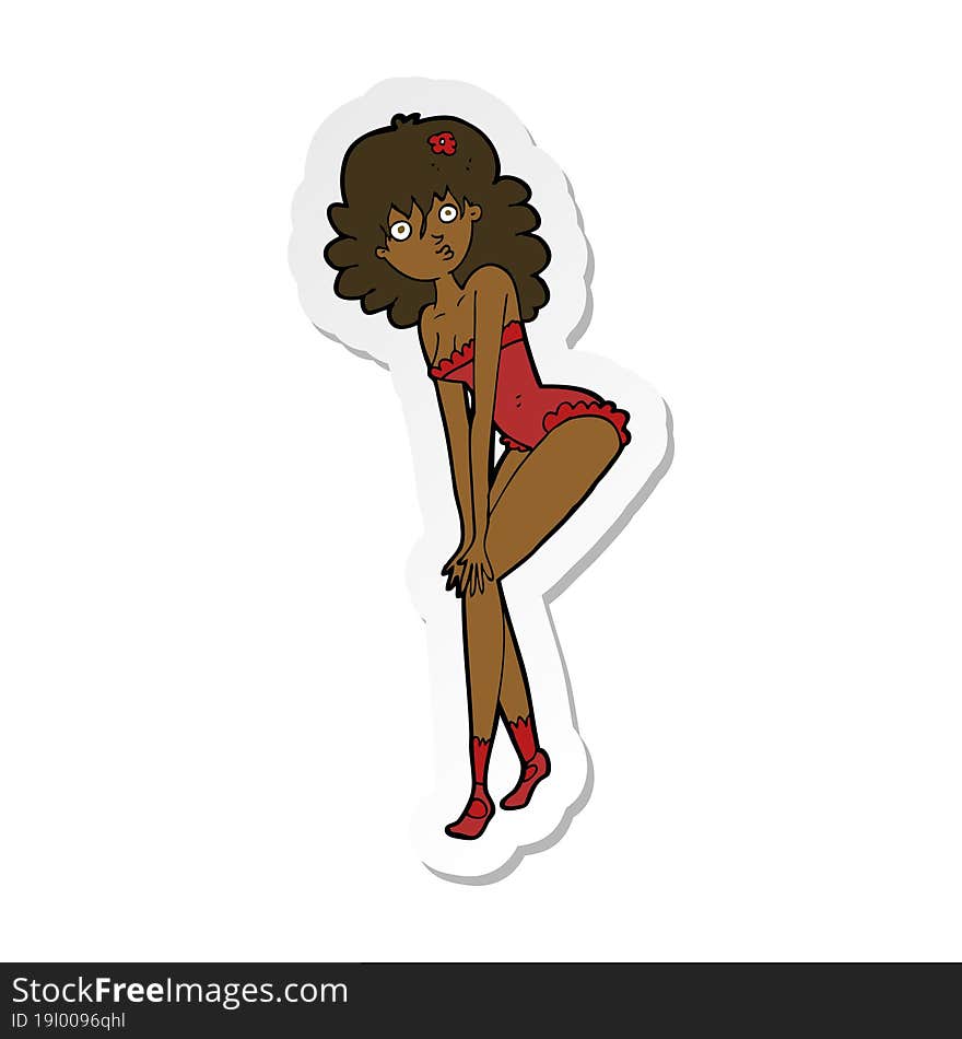 sticker of a cartoon woman in lingerie