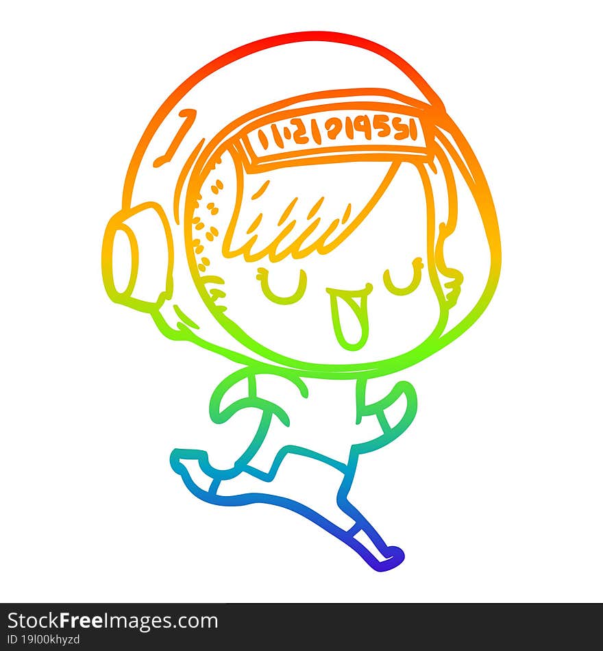 rainbow gradient line drawing of a cartoon astronaut woman