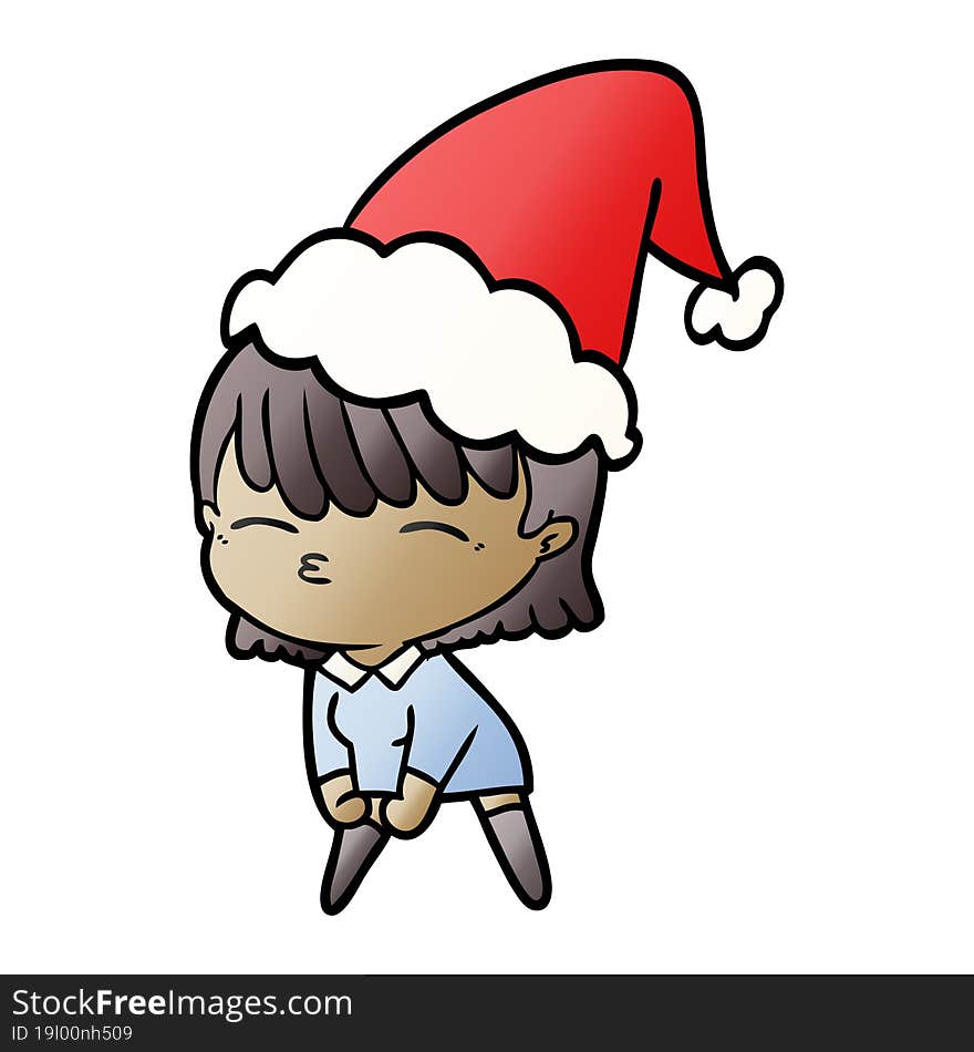 hand drawn gradient cartoon of a woman wearing santa hat