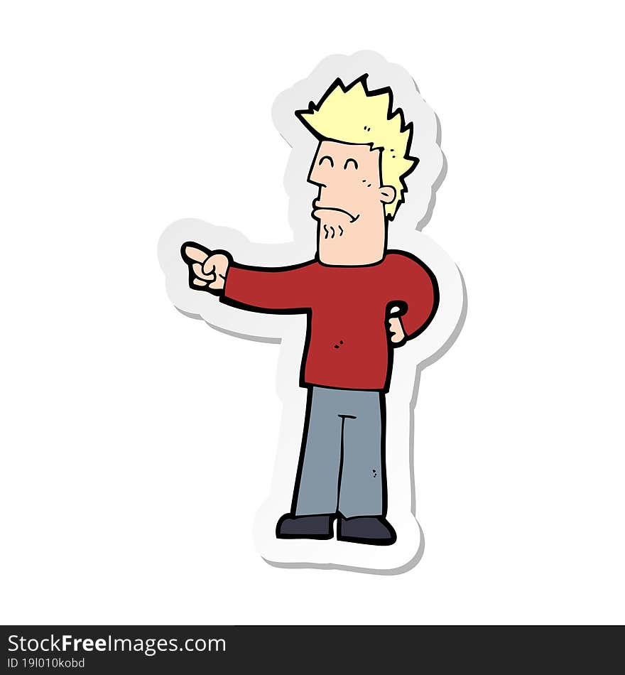 sticker of a cartoon man pointing