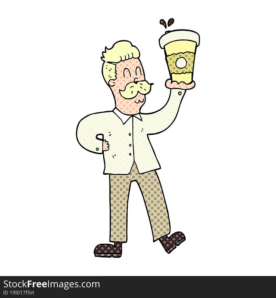 Cartoon Man With Coffee Cups