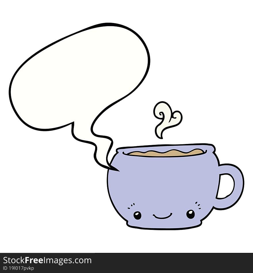 cartoon hot cup of coffee with speech bubble. cartoon hot cup of coffee with speech bubble