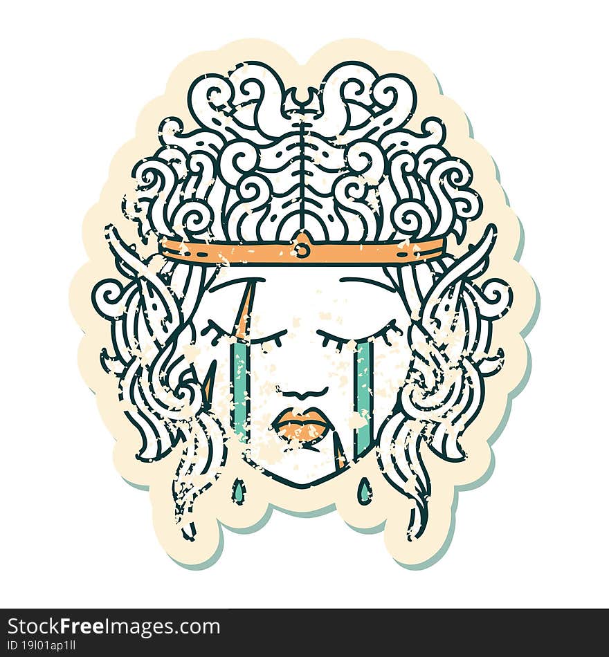 crying elf barbarian character face illustration