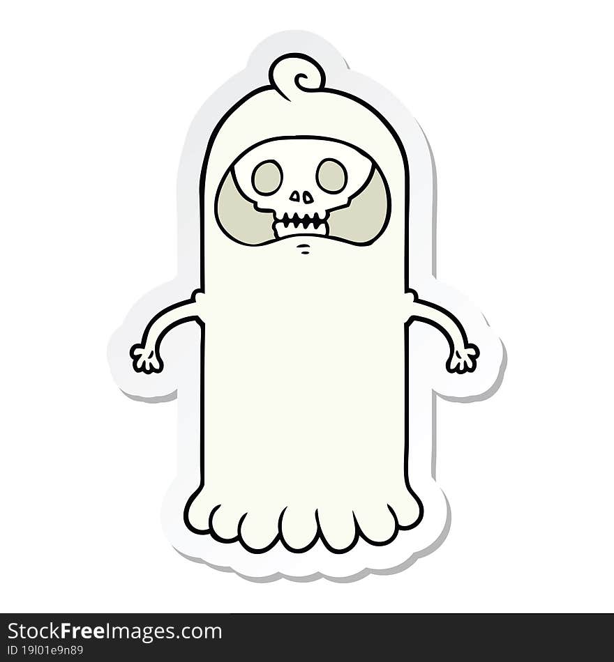 sticker of a cartoon spooky skull ghost