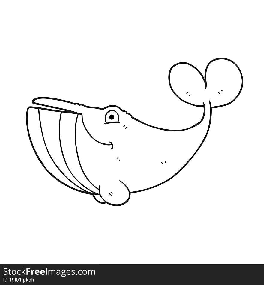 freehand drawn black and white cartoon whale