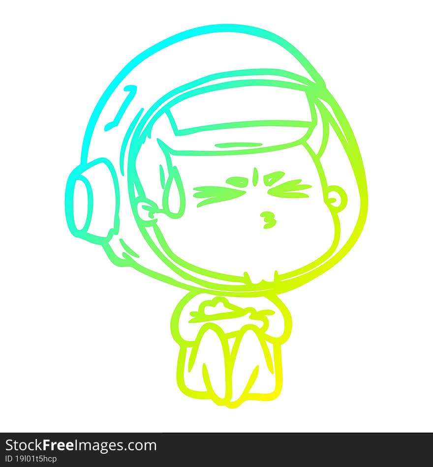 Cold Gradient Line Drawing Cartoon Stressed Astronaut