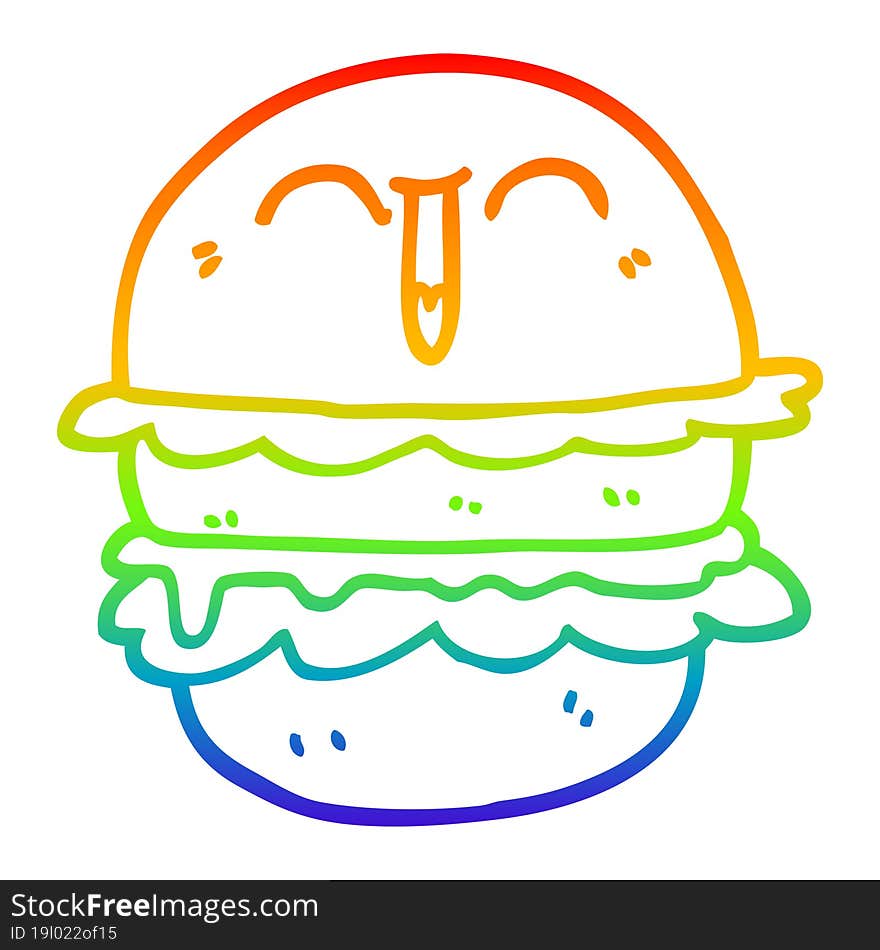 rainbow gradient line drawing cartoon burger