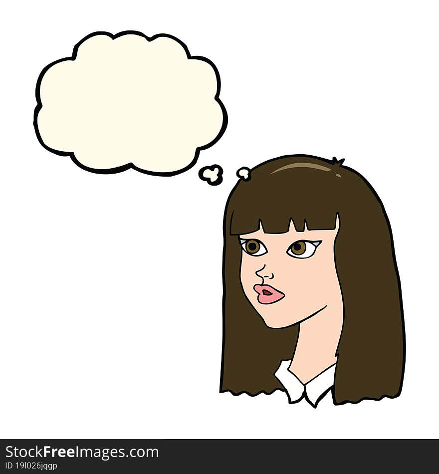 Cartoon Pretty Girl With Long Hair With Thought Bubble