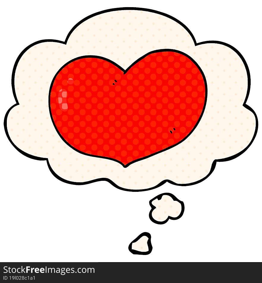 cartoon love heart with thought bubble in comic book style