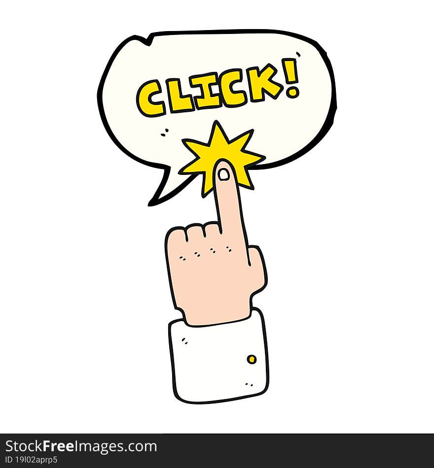 Speech Bubble Cartoon Click Sign With Finger