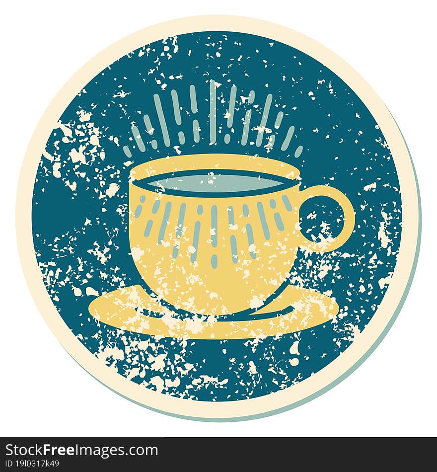 distressed sticker tattoo style icon of cup of coffee