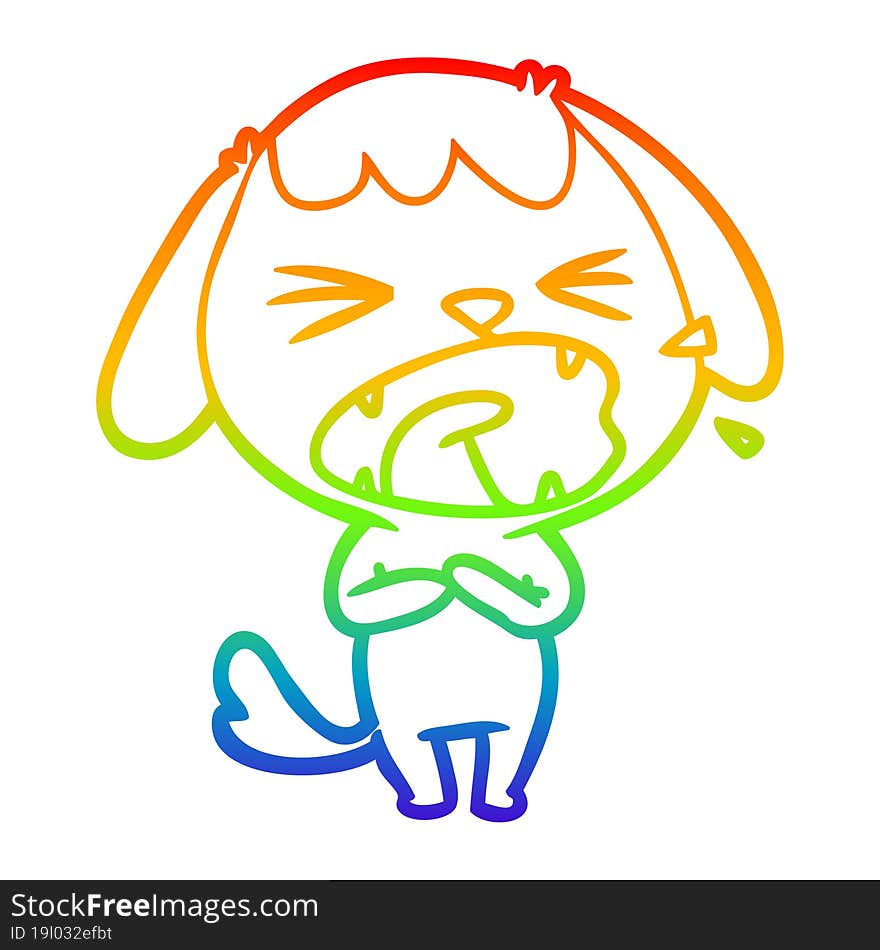 rainbow gradient line drawing of a cute cartoon dog