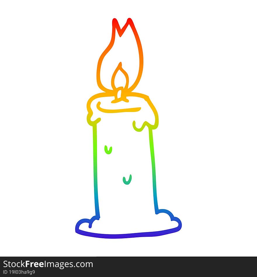 rainbow gradient line drawing cartoon burning candle