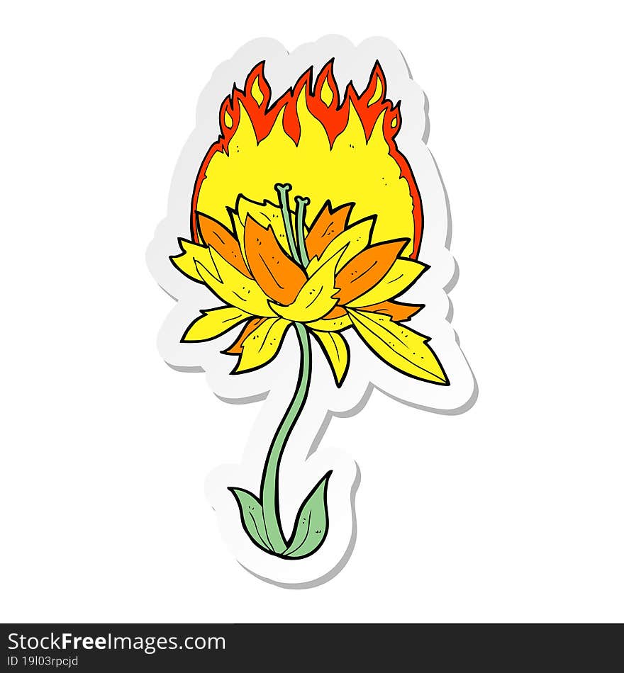 sticker of a cartoon burning flower