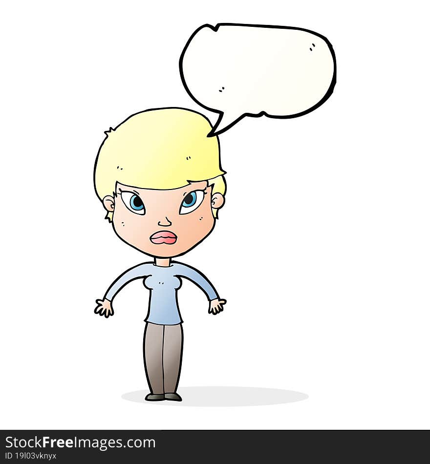 Cartoon Woman Shrugging Shoulders With Speech Bubble