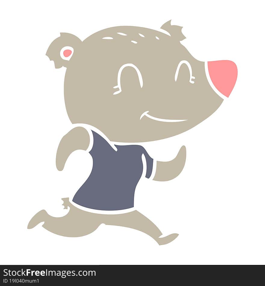 healthy runnning bear flat color style cartoon