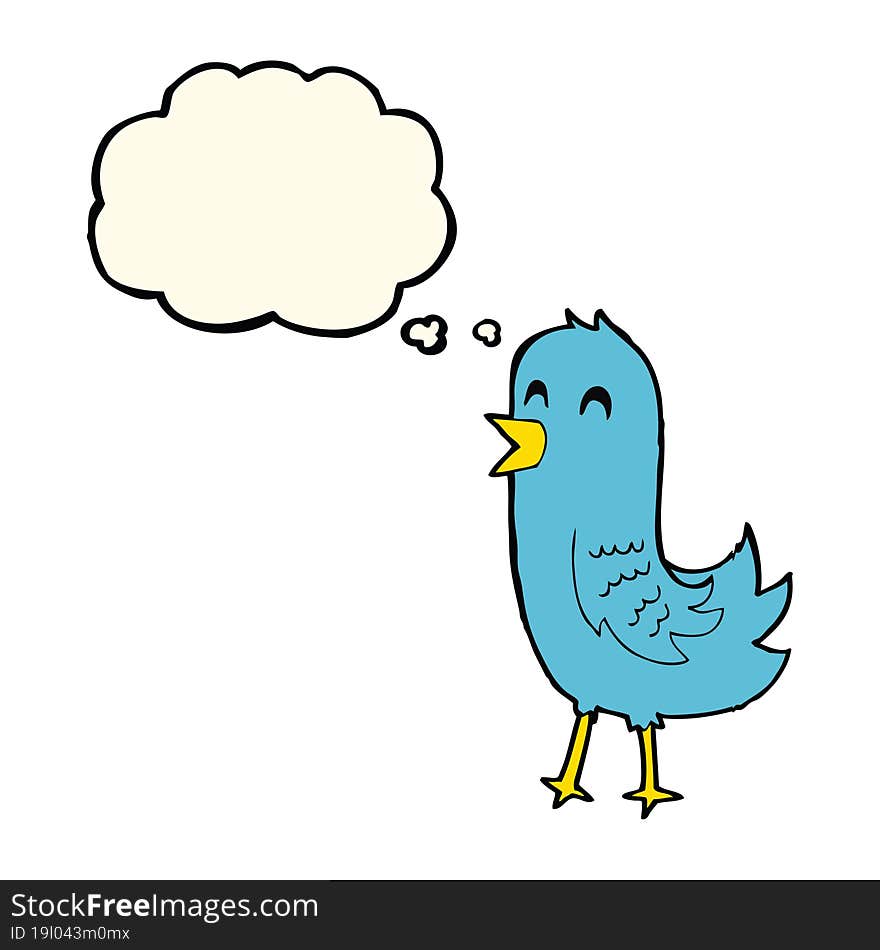 cartoon happy bird with thought bubble