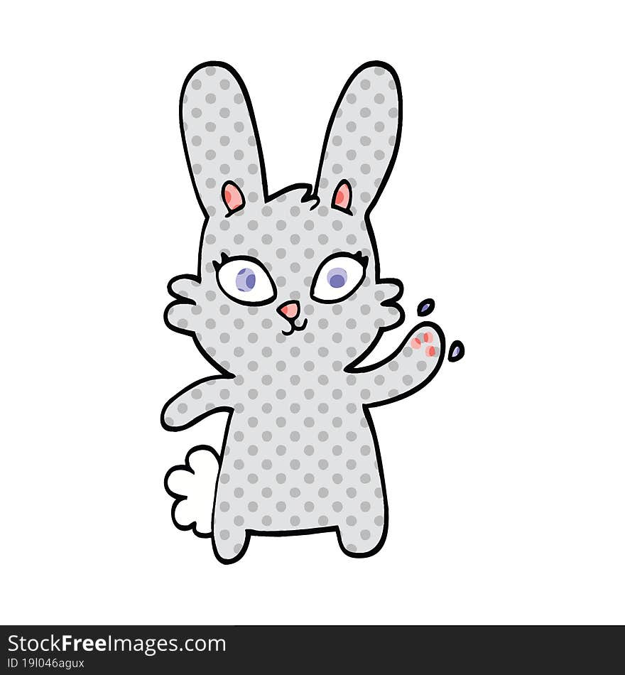 Cute Comic Book Style Cartoon Rabbit Waving