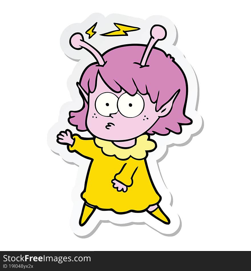 sticker of a cartoon alien girl