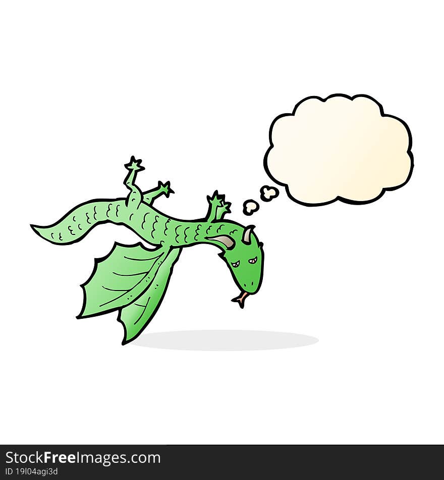 cartoon little dragon with thought bubble